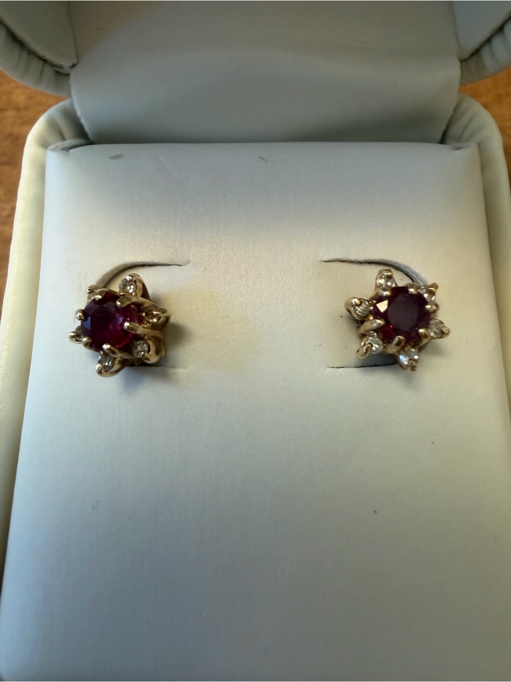 14K Yellow Gold Natural Ruby and Diamond Stud Earrings